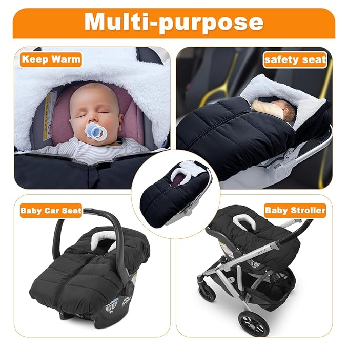Winter Baby Car Seat Cover - Infant Carseat Bunting Bag Blanket Keep Baby Warm for Newborn Boys Girls- Cold Weather Insulated Windproof Carrier Canopy for Travel (Pink)