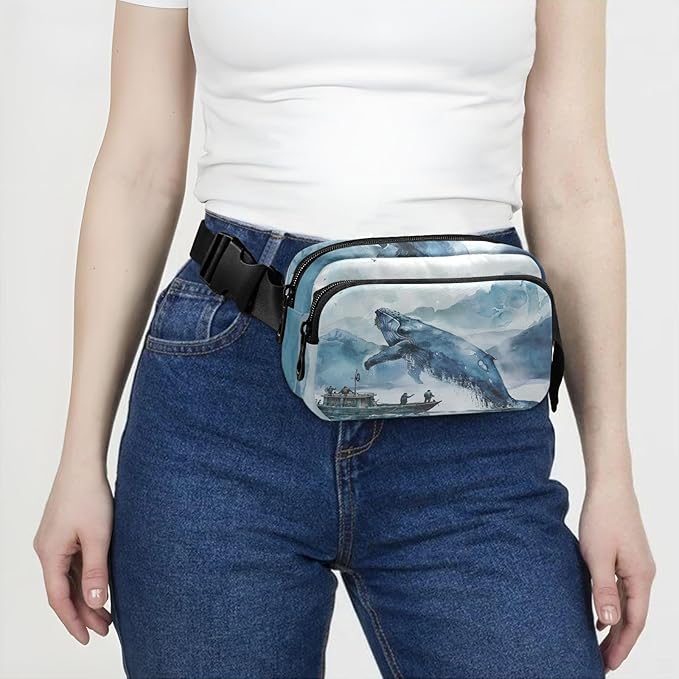Ocean Sea Whales Boat Fanny Pack for Women Men Water Resistant Fashion Waist Packs with Adjustable Strap Belt Bag for Travel Workout Jogging Hiking 21220676
