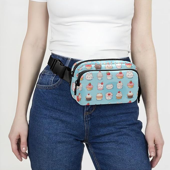 Cute Cat Ice Cream Fanny Pack for Women Men Water Resistant Fashion Waist Packs with Adjustable Strap Belt Bag for Travel Workout Jogging Hiking 21219799
