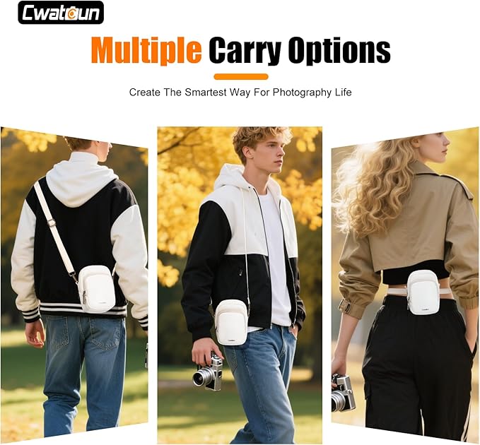 Cwatcun Mini Digital Compact Camera Sling Bag PU Leather,Portable Protective Small Crossbody Camera Case Lightweight Photography Camera waist bag for Canon Nikon Sony Fuji Digital Camera