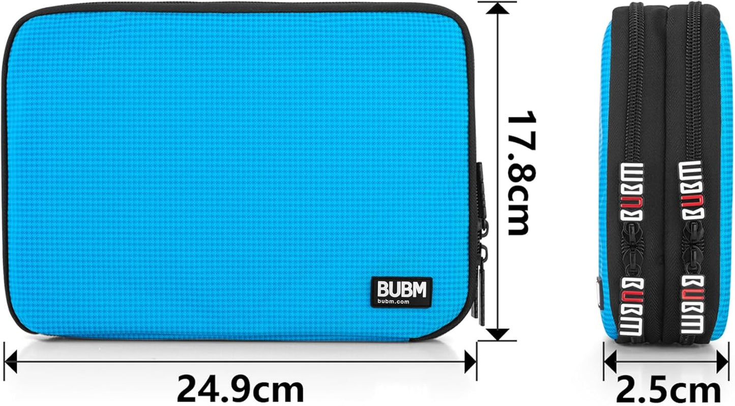 BUBM Double Layer Electronic Accessories Organizer, Travel Gadget Bag for Cables, USB Flash Drive, Plug and More, Perfect Size Fits for iPad Mini (Medium, Blue)