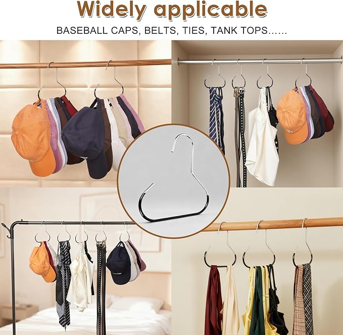 Hat Organizer Belt Hanger for Closet 6pcs Black Baseball Caps Organizer for Closet Hat Racks for Belt Ties Tank Tops