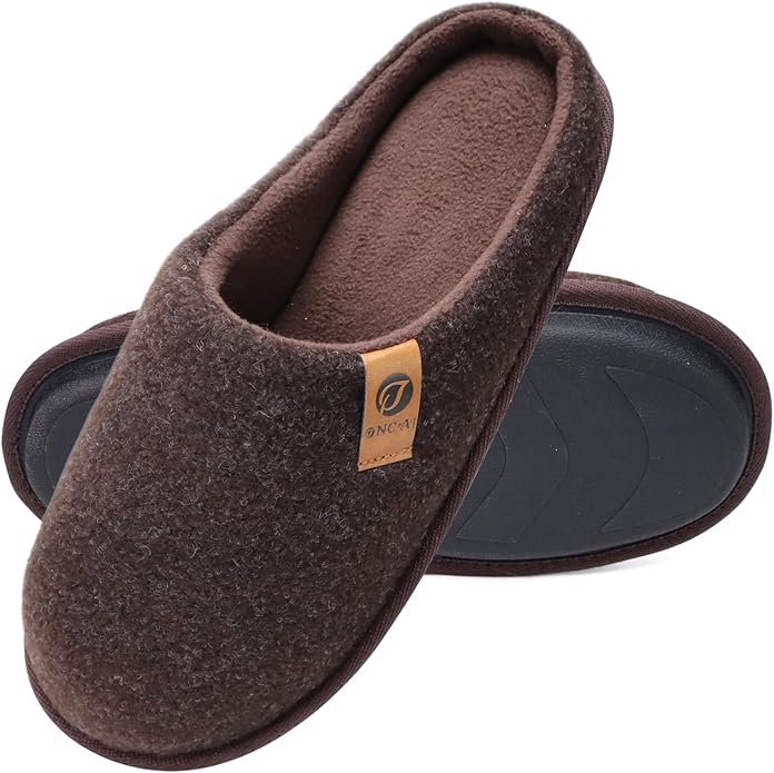 ONCAI Men's House Slippers Memory Foam Slip-On Warm Cozy Scuff Home Bedroom Shoes with Indoor/Outdoor Rubber Soles US Size 7-15