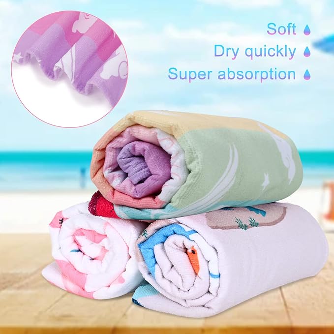 LIVILAN Pink Unicorn Rainbow Beach Towel, 24” x 48” for Kids, Girls, Women, Teens, Oversized, Soft Microfiber, Quick Dry, Sand Proof, Ideal for Travel, Pool, Picnic, Unique Unicorn Gifts