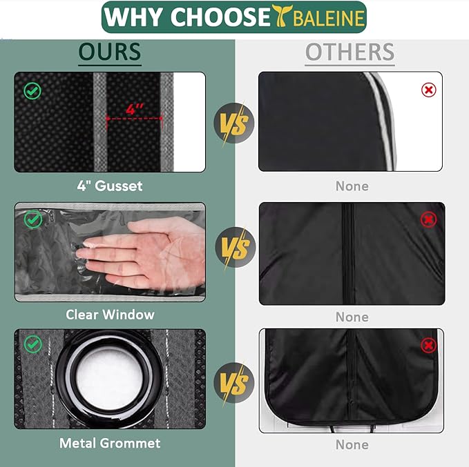 BALEINE 1PK Heavy Duty Garment Bag with Shoe Storage Travel Bag for Dresses, Suit, Coats Travel Essential (60", Black)