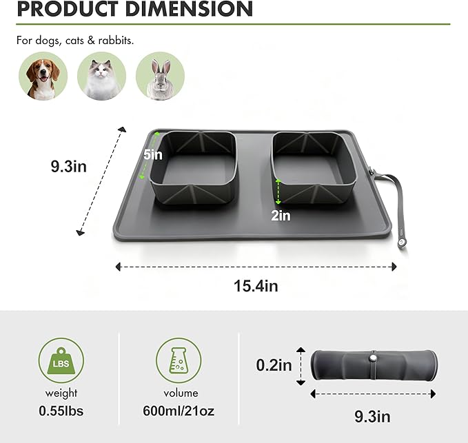Silicone Collapsible Dog Bowl,2-in-1 Travel Dog Bowls Portable Pet Food & Water Bowls for Walking Camping Hiking Traveling with Storage Bag (Grey)