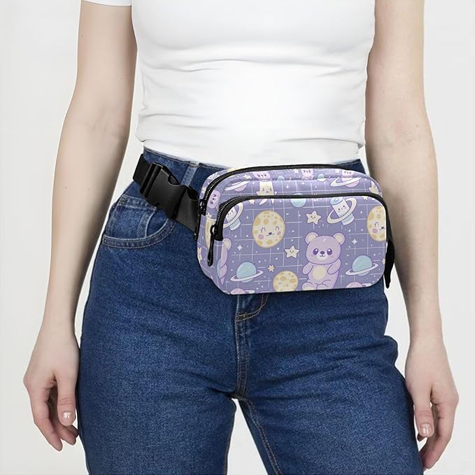 Kawaii Teddy Bear Universe Fanny Pack for Women Men Water Resistant Fashion Waist Packs with Adjustable Strap Belt Bag for Travel Workout Jogging Hiking 21219108
