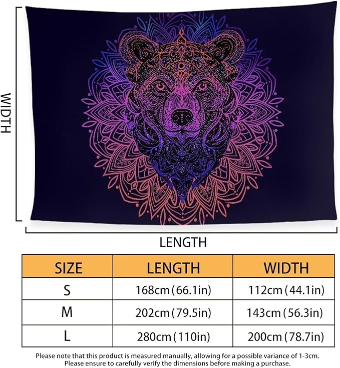 Beach Towel – Oversized (110"x 78") Absorbent Lightweight Thin Towels for Adults - Quick Dry, Easy to Carry Sand Free Travel Towel for Swimming Vacation, L, Mandala Bear Pattern Print