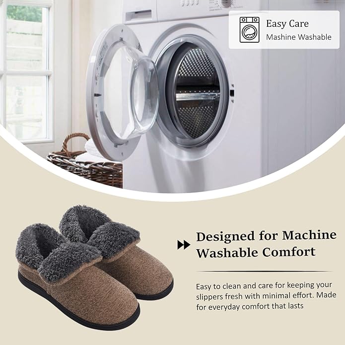 Men’s Knit Bootie Slippers Warm Fold-Over Ankle Collar Plush Fleece Lined Memory Foam House Shoes Cozy Winter Non-Slip Indoor Outdoor Slippers for Men