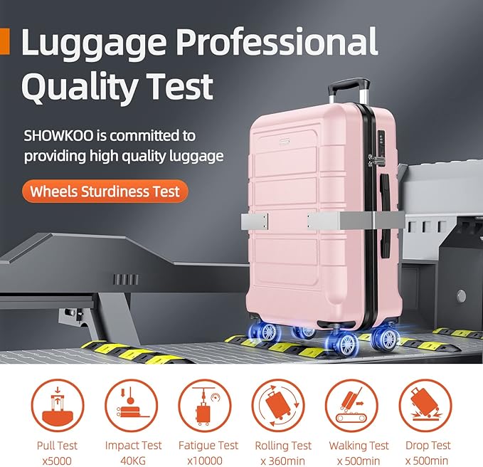 SHOWKOO Luggage Sets 3 Piece Expandable 100% PC Durable Hardshell Suitcase with Wheels TSA Lock Lightweight Luggage Pink