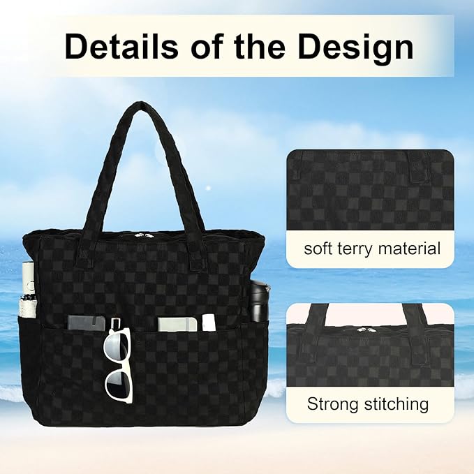 LEDAOU Large Beach Bag Women Waterproof Sandproof Zipper Beach Tote Pool Bag for Swim Gym Grocery Travel with Wet Pocket | Waterproof, Sandproof, Zipper, Pool, Gym, Grocery