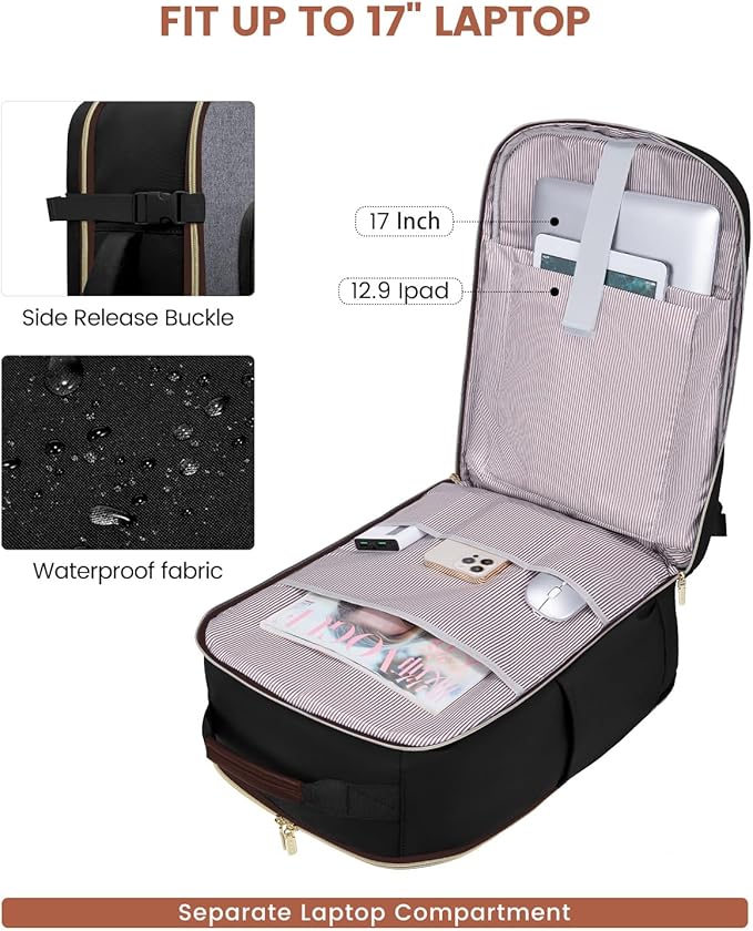 LOVEVOOK 56L Travel Backpack for Women & Men, Airline Approved Carry On Luggage with 3 Packing Cubes, TSA Overnight Bags, Waterproof Personal Item Bag, Weekender Essentials Backpacks fits 17" Laptop