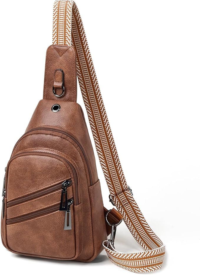 7L Crossboydy Sling Bag for Women Vegan Leather Crossbody Purse Fanny Pack Chest Bag for Travel, Brown