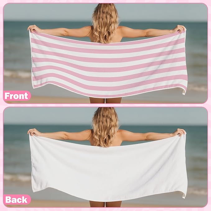 Pink Stripes Magnetic Beach Towel - 75"x30" Sand Free Quick Dry Microfiber Towel with Built-in Magnets Lightweight for Beach Chair Car Door Pool Travel Camping Yoga with Storage Bag