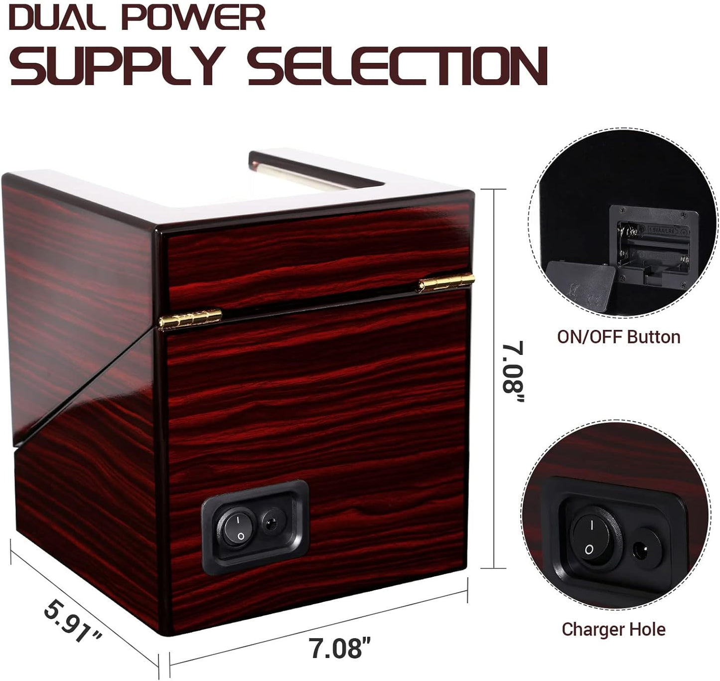 Uten Automatic Watch Winder Box Luxury Wooden Watch Storage Case, Double Watch Winder with Quiet Motor 4 Rotation Mode for Father's Day Gift for Him, Birthday Gift. Red