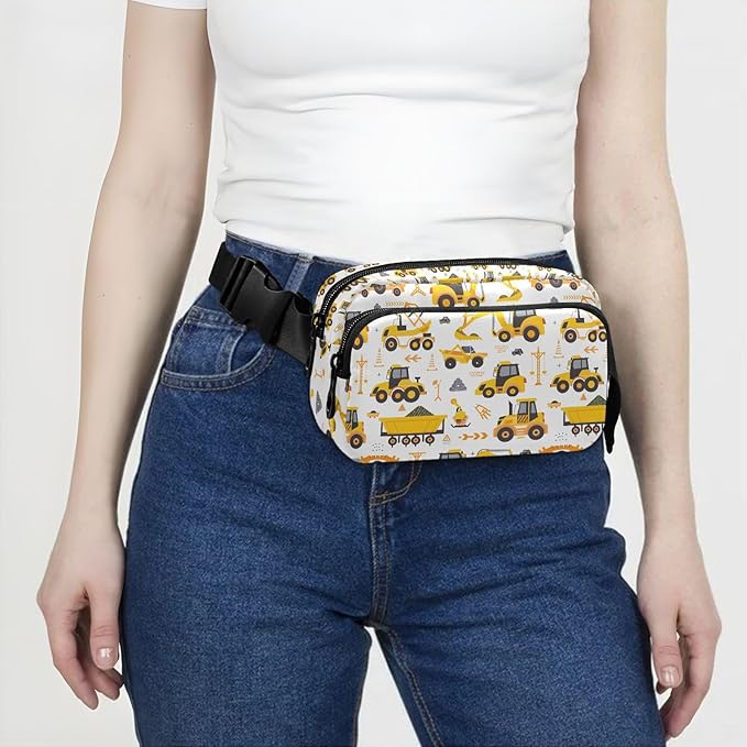 Kawaii Vehicles Tractors Excavator Fanny Pack for Women Men Water Resistant Fashion Waist Packs with Adjustable Strap Belt Bag for Travel Workout Jogging Hiking 21219412