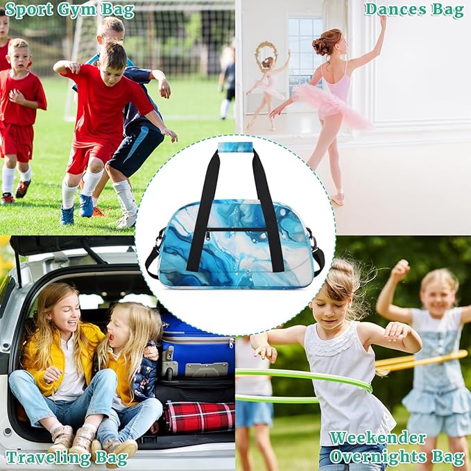 Blue White Fluid Gym Travel Duffle Bag for Women & Men with Front Zipper Pocket for Sports, Overnight, Weekender, Carry On,Workout & Dance Bag,Marble Fluid,18.9 * 8.7 * 10.6 in