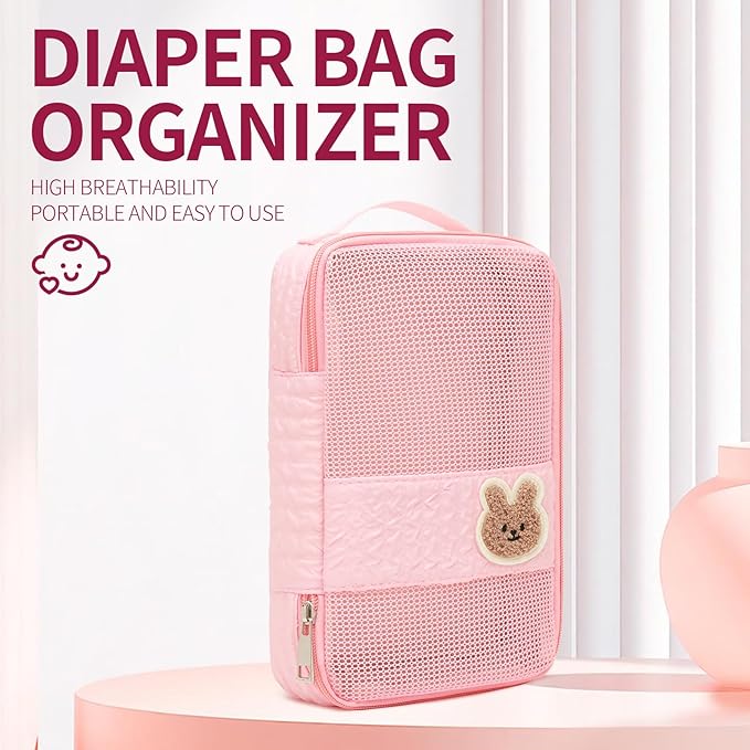 Diaper Bag Organizer Pouches - 2 Pack, small diaper bag Mini Purse, Travel Baby Bag for boys & Girls, Pink