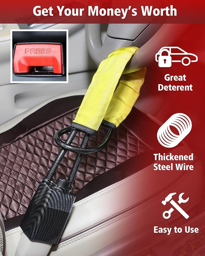 2026 Upgraded Steering Wheel Lock, Seatbelt Lock, Universal Anti-Theft Device, Car Lock, Anti-Theft Device with 3 Keys, Suitable for Most Vehicles, Trucks, SUVs, Vans (Yellow)