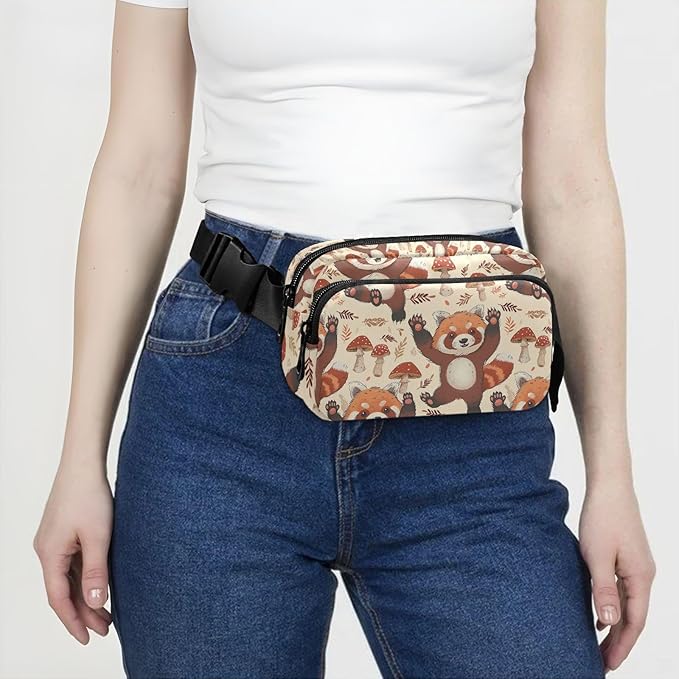 Kawaii Red Panda Mushroom Fanny Pack for Women Men Water Resistant Fashion Waist Packs with Adjustable Strap Belt Bag for Travel Workout Jogging Hiking 21219408