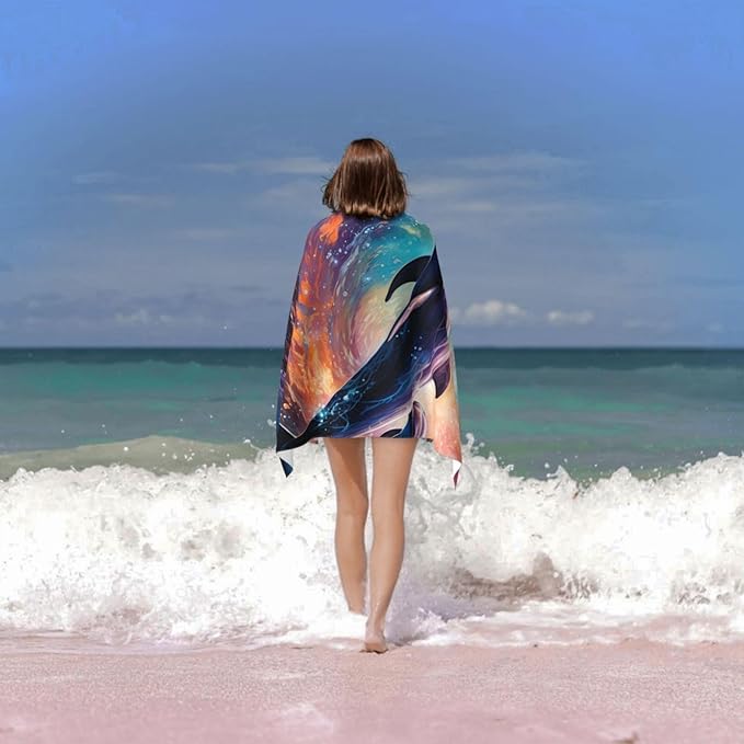 Microfiber Beach Towel, Galaxy Dolphin Beach Towels 32x52in,Quick Dry, Sand Free, Ultra Soft & Oversized Towel for Travel, Outdoor, Bathroom, Swimming - Ideal for Pool, Camping, Yoga, or Gift Decor