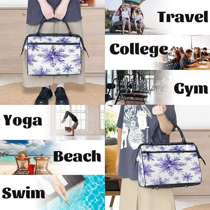 Snowflake Overnight Weekender Bags for Women Men, Waterproof Travel Carry On Duffel Bag, Lightweight Sports Gym Bag for Fitness, Workout, Travel