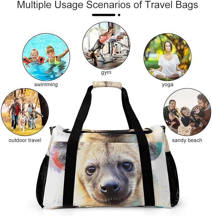 Hyena Dog Duffle Bag Gym Bag for Workout Travel Tote with Detachable Straps