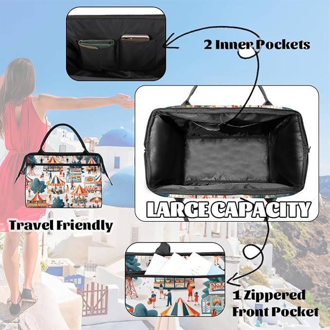 Amusement Park Themed Overnight Weekender Bag for Women Men Travel Duffel Bags Waterproof Luggage Carry on Sports Yoga Gym Bag