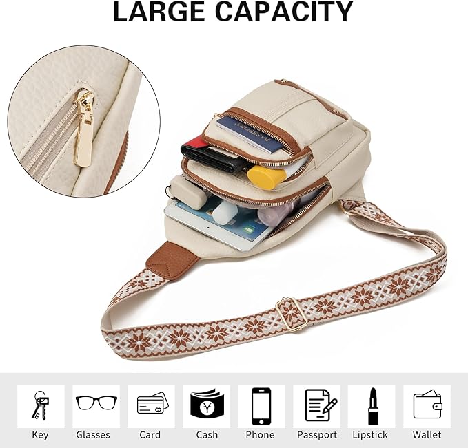 GAEKEAO Sling Bag for Women Crossbody Bags Fanny Pack Vegan Leather Chest Bag Travel Shoulder Belt Purse Backpack Gifts