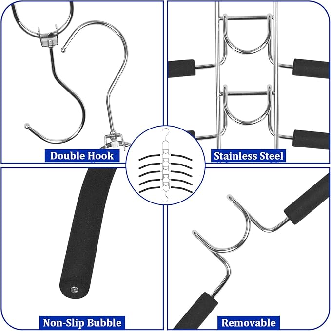 4 Pack 5-in-1 Anti Slip Stainless Metal Clothes Hange,Space Saving Thin Shirt Hangers,Multi Layers Magic Sweater Hanger,Used for Wardrobe Organizer or Vacation and Business Trips