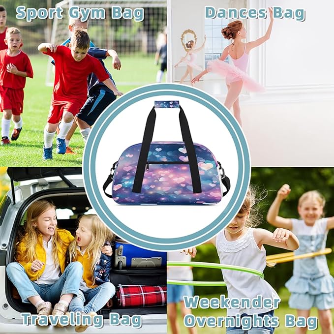 Pastel Heart Glitter Sports Duffel Bags, Water-Resistant Gym Duffle Bag for Men Women, Lightweight Weekender Overnight Bag for Fitness, Workout, Travel