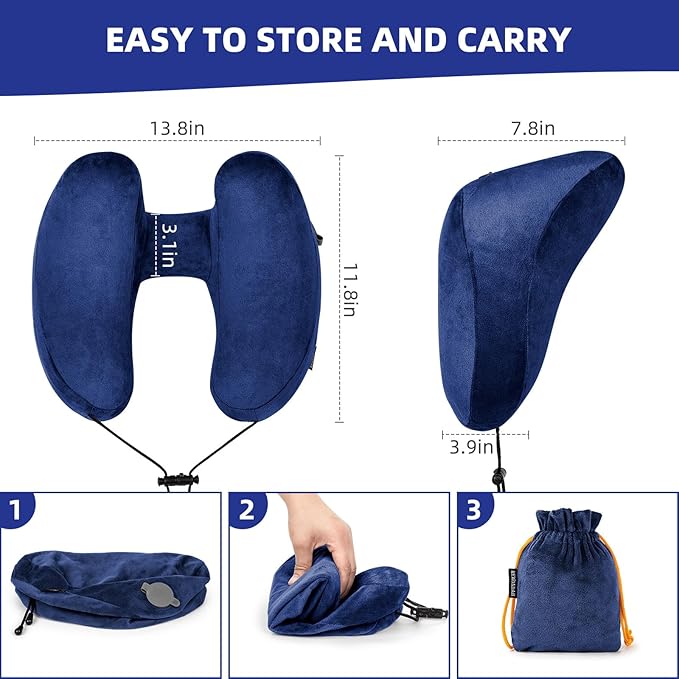 Inflatable Travel Pillow, H-Shape Inflatable Neck Pillow for Traveling on Plane, Washable Cover Travel Pillow Airplane Pillow for Neck Support, Blow up Neck Pillows for Air Travel