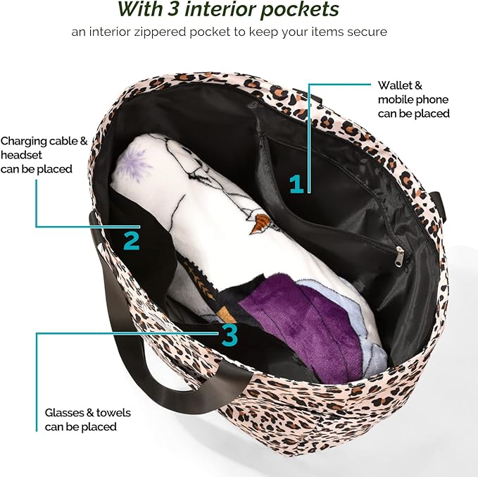HOMESPON Large Waterproof Beach Bag for Women Sandproof Tote Bag Pool Bag with Zipper and Pockets for Travel Vacation Gym