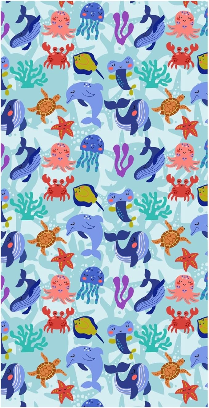 Maisonette 100% Cotton Beach Towels, Digitally Printed, Velour Woven, Ideal for Travel, Pool & Bath Towels, 350 GSM, 29.5"x59", Soft & Stylish Turkish Beach Towel for Kids, Underwater Design
