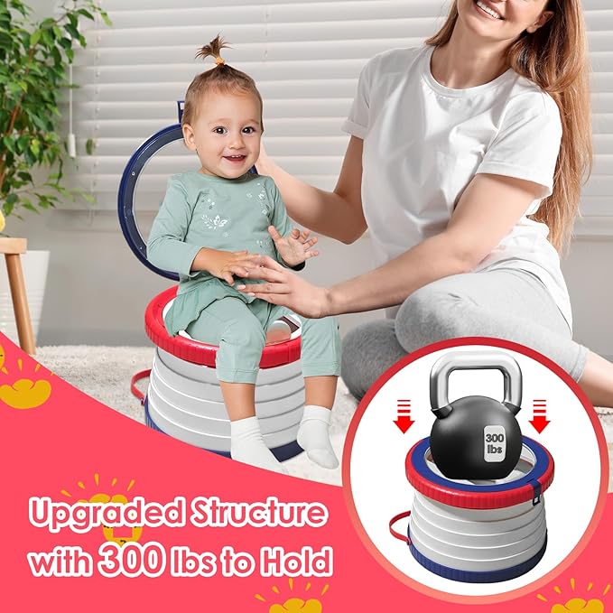 Portable Potty Chair for Toddlers with Splash-Proof Design, Foldable Travel Potty with Bag & 30 Refills - Kids Toilet for Car, Camping, Indoor - Easy Clean Baby Potty Training Seat(Red-blue)