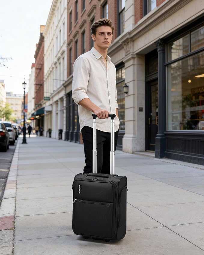 Hanke Underseat Carry On Luggage with Wheels, 17-Inch Small Suitcase Rolling Under Seat Luggage, Lightweight Personal Item Bag with 15.6" Compartment for Overnight & Short Trips, Black