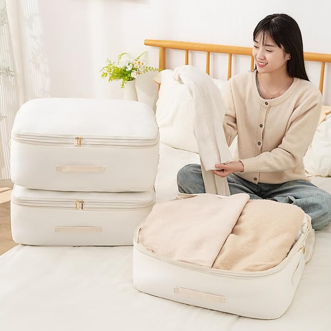 Ultra Space Saving Self Compression Organizer, Comforter Storage Bag for Clothes, Blankets, Pillows, Duvet, Comforters, Bedding Sets and Much More (Pink,L - 54 * 42 * 30cm)