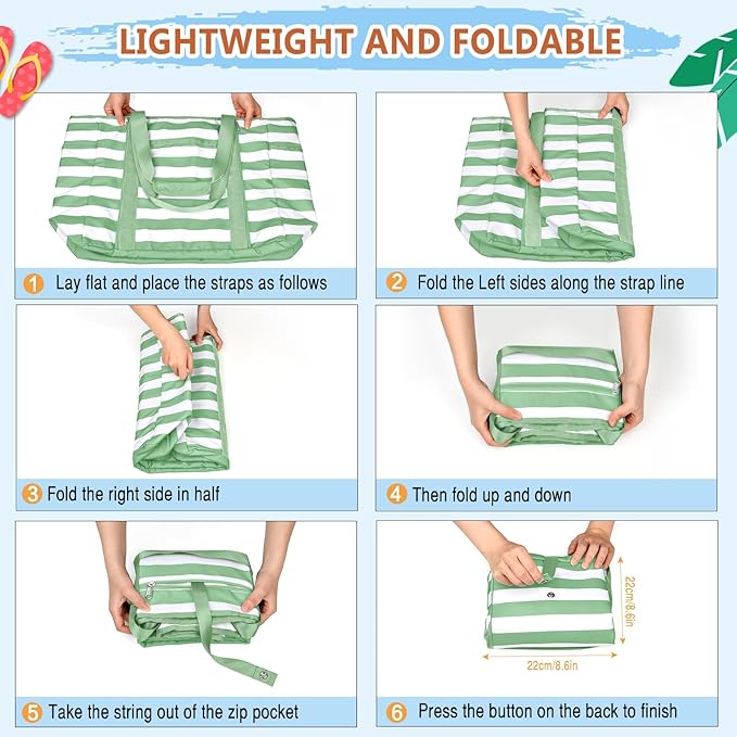 Extra Large Beach Bags for Women, Waterproof Sandproof Beach Tote Bag Foldable Swim Pool Bag with Zipper and Wet Pocket