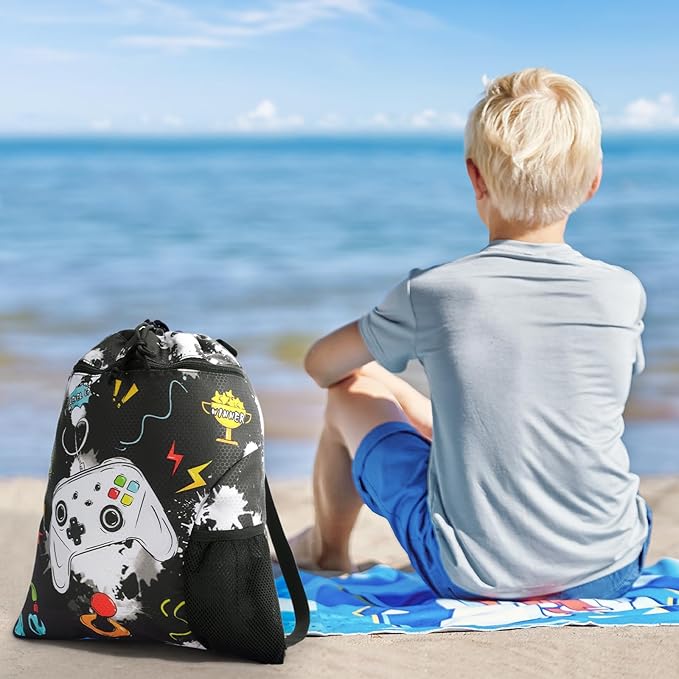 WAWSAM Gym Drawstring Backpack String Bag - 15” x 17” Sports Gym Bag for Kids Waterproof Swimming Beach Shopping Yoga Bag