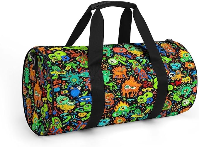 Workout Lightweight Duffel Bags Trippy Monster Art Black Carry On Weekender Overnight Bag Gym Sport Yoga Dance Bags