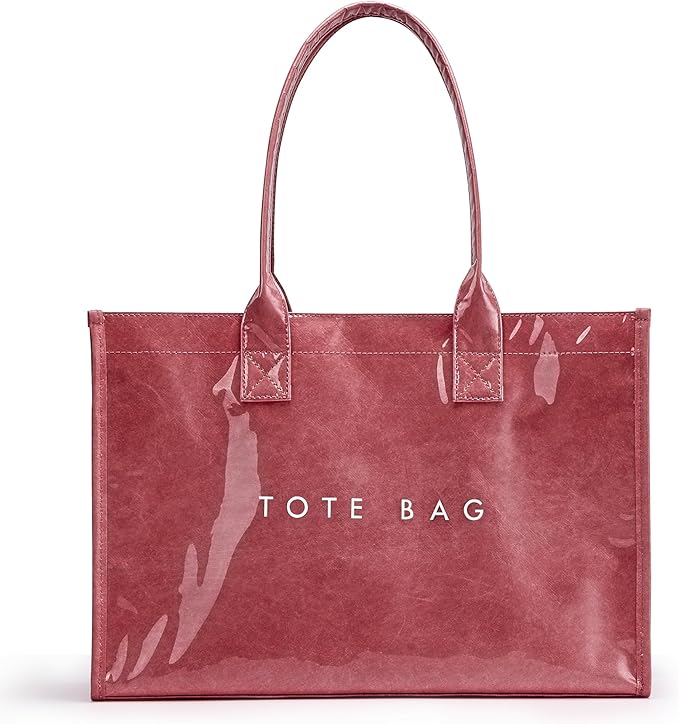 KALIDI PVC Tote Bag Women’s Kraft Paper Work Handbags Purses with Top Handle