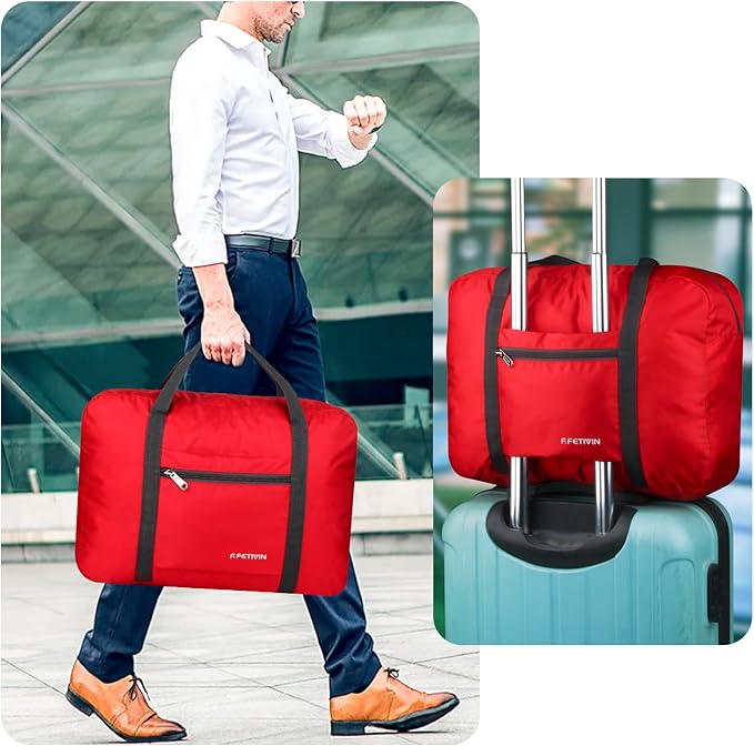 F.FETIVIN Personal item travel bag 17.7x12.6x6.3 for Spirit Airlines Lightweight carry on duffle bag water resistant for Gym,Sports,Vacation(Red)