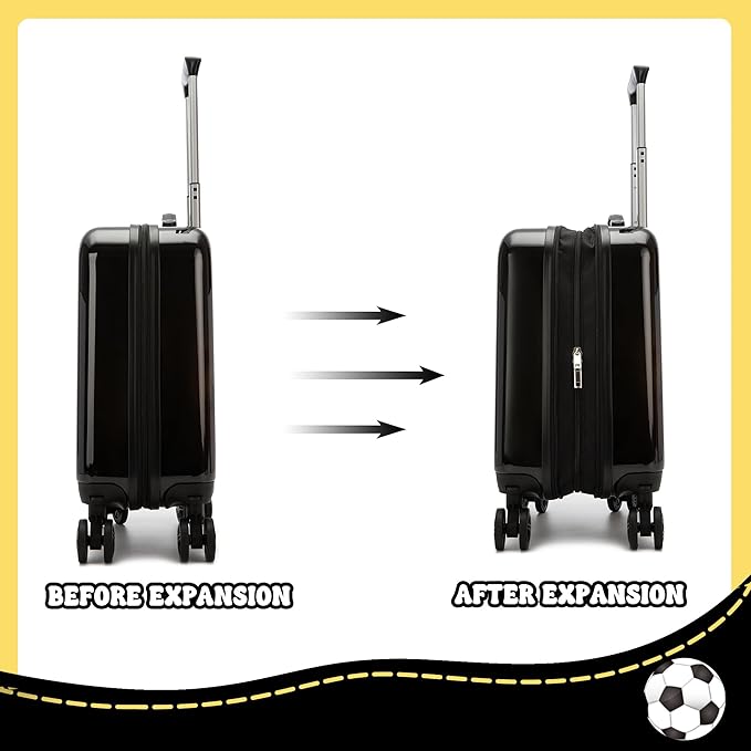 Kid's Football Luggage Set 5 Piece Suitcase Set 16" Hardside Luggage with Spinner Wheels Boys Carry on Toddler Travel Rolling Luggage Airline Approved