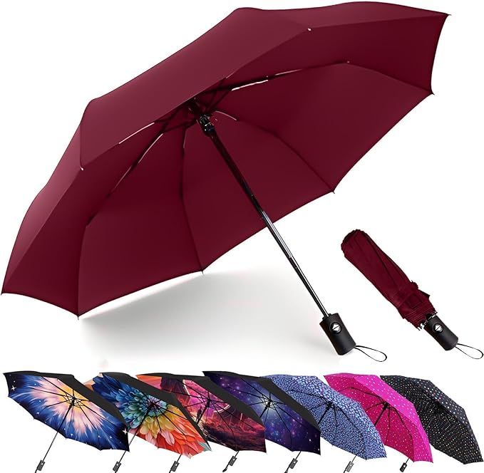 MRTLLOA 42/49 Inch Compact Travel Essentials Umbrella for Rain, Lightweight, Portable, Automatic, Strong, Waterproof Folding Umbrellas for Women, Men and Teenagers