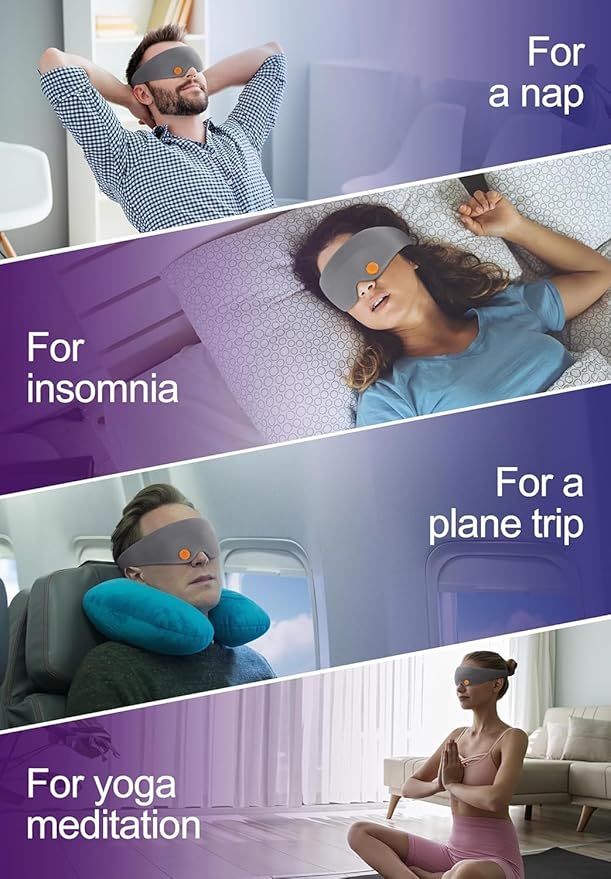 Cotton Sleep Eye Mask: Soft 3D Eye Mask - Complete Blackout with Adjustable, Eye Blinder for Travel/Sleeping, Includes Travel Pouch, Grey