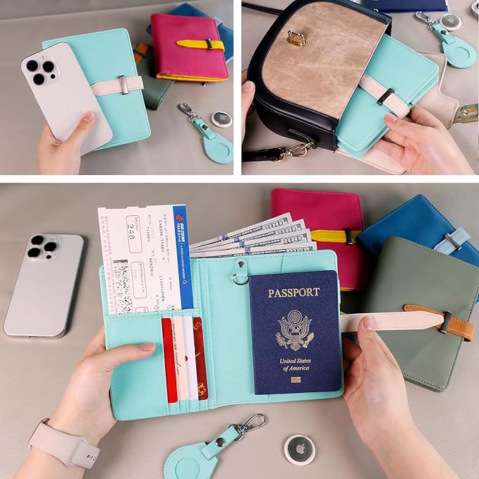Deziliao Passport Wallets, Mulit-Purpose RFID Blocking Passport Holder AirTag Wallet, Travel Wallet(Blue-White)