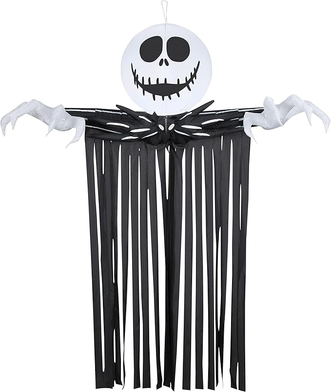 Gemmy Airblown Door Hanger Jack Skellington Head w/Streamers, 6.5 ft Tall, Black