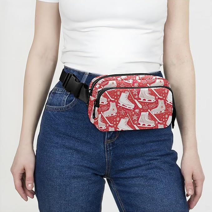 Ice Skates Fanny Pack for Women Men Water Resistant Fashion Waist Packs with Adjustable Strap Belt Bag for Travel Workout Jogging Hiking 21220340