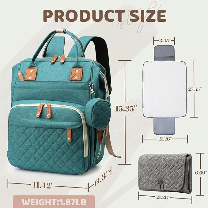 Diaper Bag Backpack for Girls Boys: Green Toddler Diaper Bag with Changing Pad Baby Backpack Diaper Bag for Mon Dad Newborn Mochila Pañaleras Bebe(without Changing Station)