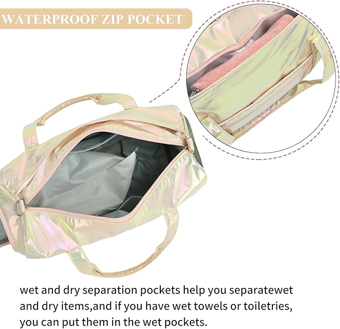 LEDAOU Gym Bag Sports Duffle Bags with Wet Pocket Weekender Overnight Bag with Shoe Compartment and Air Hole for Girls Kids Women Foldable Travel Bags